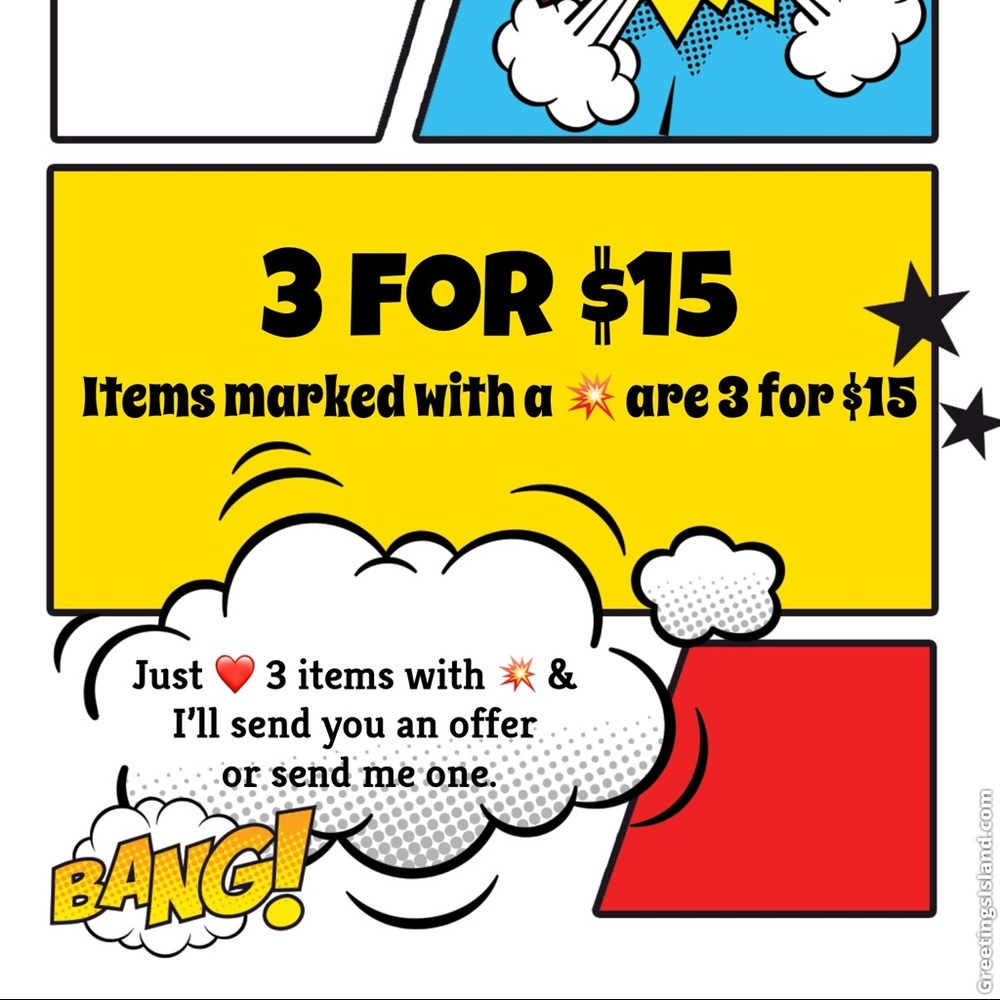3/$15 items marked 💥.